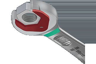 [Translate to Spanisch INT:] Beim Joker Maul-Ringratschenschlüssel wird die Haltefunktion über eine im Maul befindliche Metallplatte sichergestellt.