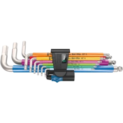 3950/9 Hex-Plus Multicolour HF Stainless 1 Juego de llaves acodadas, métricas, acero inoxidable, con sistema de sujeción, 9 piezas